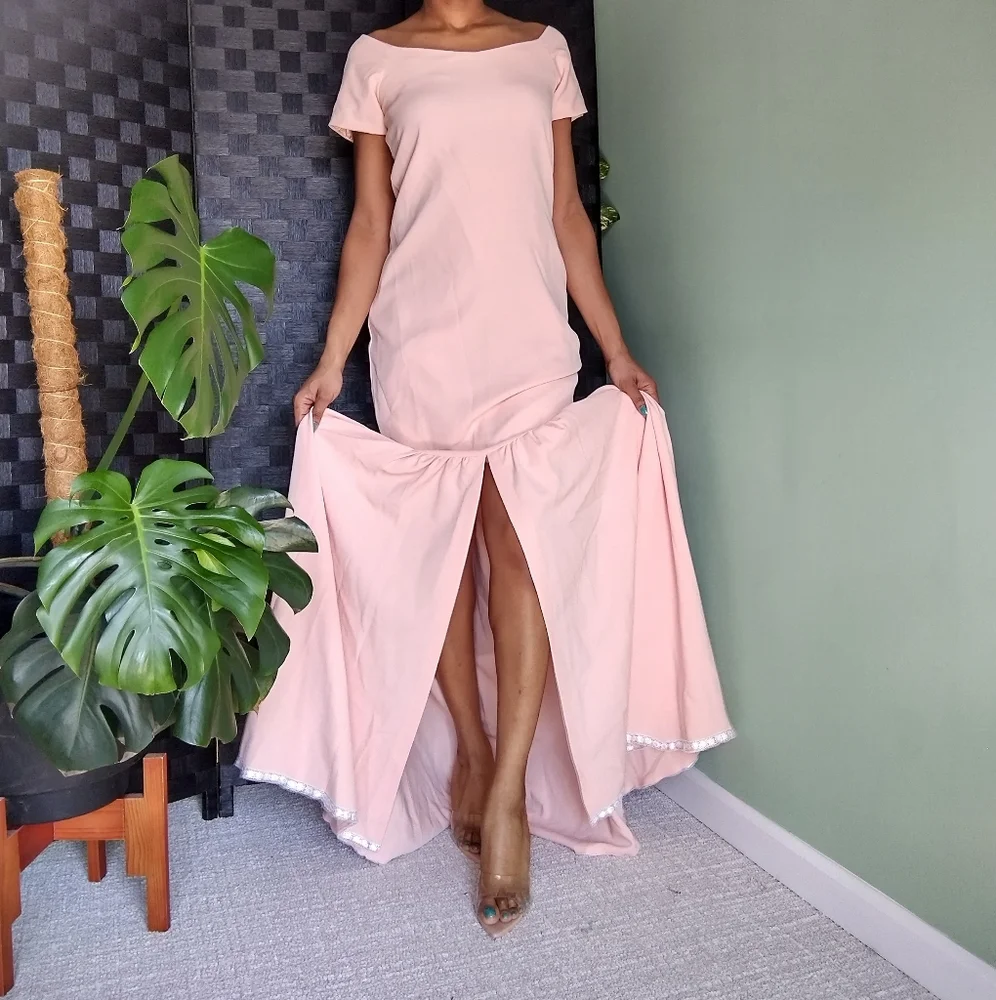 Women's long flowy fishtail blush pink dress - Picture 4 of 13